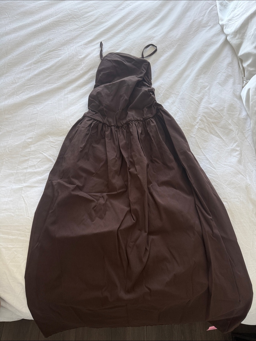 PrettyLittleThing Chocolate Brown Ruched Strappy Midi Dress